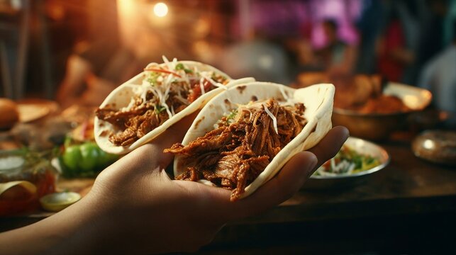 a person holding a taco