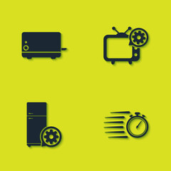 Set Toaster, Stopwatch, Refrigerator setting and Tv icon. Vector