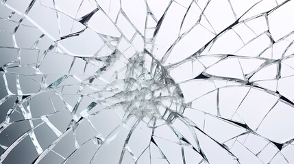 Symbolic scene: Broken glass with cracks, a shattered mirror on white - obrazy, fototapety, plakaty