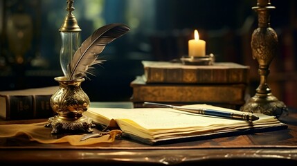 Fototapeta na wymiar a book and a candle on a table