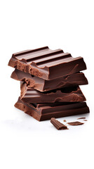 A slice of dark chocolate isolated on a pure white background