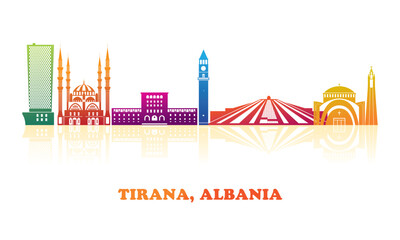 Colourfull Skyline panorama of city of Tirana, Albania - vector illustration