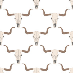 Western seamless pattern with longhorn skulls.