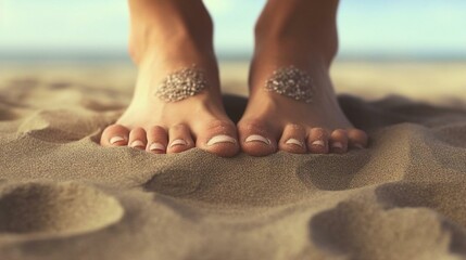 a pair of feet in the sand - Powered by Adobe