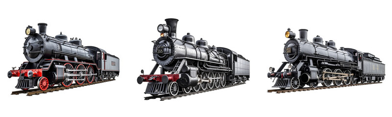 Collection of locomotives on a white or transparent background generative ai