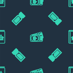 Set line Airline ticket, Ticket and Cover book travel guide on seamless pattern. Vector