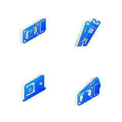Set Isometric line Train ticket, , Online car sharing and Museum icon. Vector