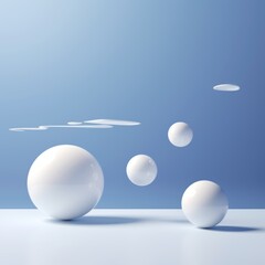 A rendered 3D image reveals floating spheres, providing an empty space for presenting products.