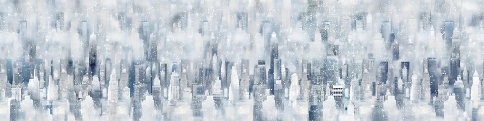 Seamless pattern. panorama of a big city. Winter snowy weather. Wide banner. Mixed style painting. For poster, business card, invitation, flyer, banner, header. Generative AI Content - obrazy, fototapety, plakaty