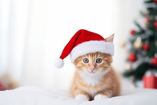cat wearing Santa clause hat