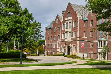 Fototapeta na wymiar Sunny place for learning Ball State University campus on bright summer day