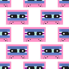 Seamless pattern with analogue music cassette tape.