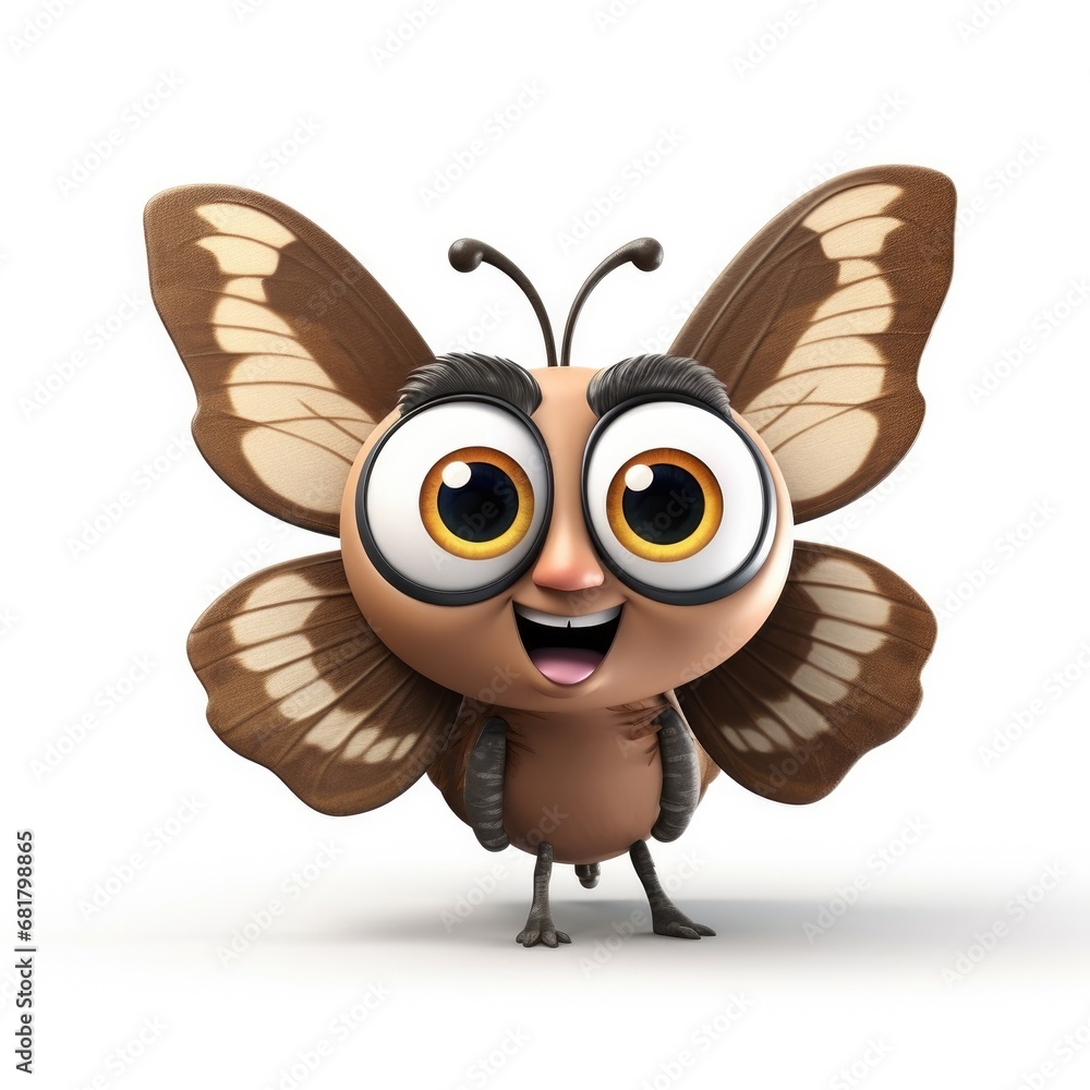 Poster Cute Cartoon Moth Character Isolated on a White Background