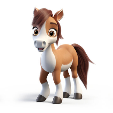 Cute Cartoon Horse Character Isolated on a White Background