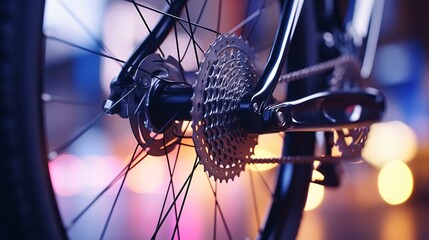 a close up of a bicycle wheel - obrazy, fototapety, plakaty