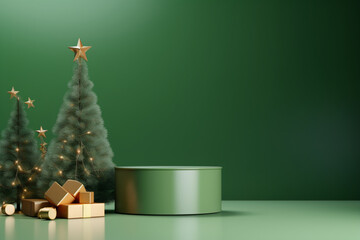3d rendered green Podium display for merry Christmas event