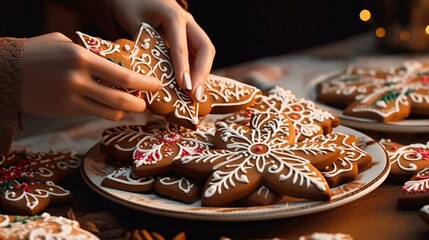 a person making a gingerbread house - obrazy, fototapety, plakaty