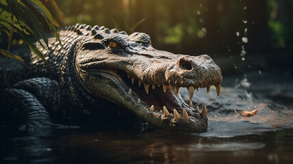 Obraz premium Crocodile on the surface of the water