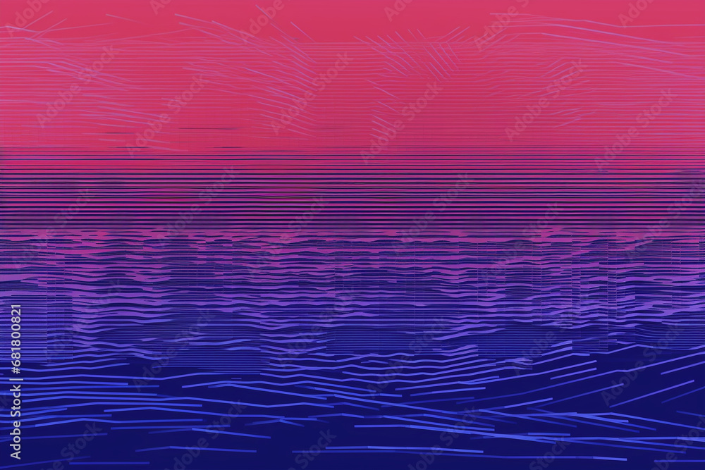 Poster digitally distorted background illustration video noise in violet and red colors, abstract futuristi