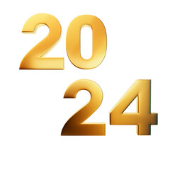 2024 new year golden figures isolated on transparent background