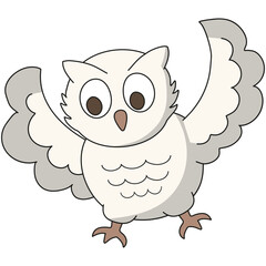 Owls with open wings. Cartoon vector illustration.