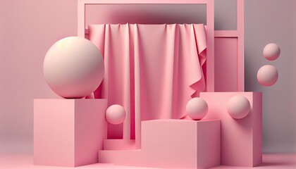 Abstract mock pastel color Scene pink geometric shape podium background 3d rendering dais display design template empty product illustration modern racked exhibition blank three-dimensional