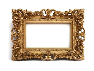 Vintage Golden Picture Frame Isolated On A White Background, Blank For Your Design Or Photography, generative ai
