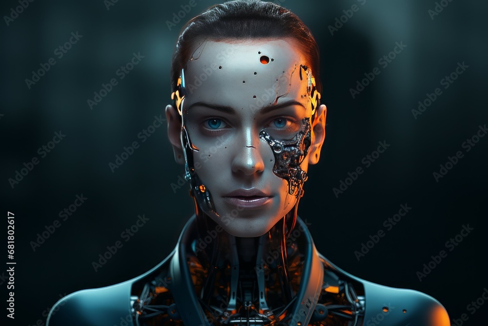 Poster intricate hacker portrait robot. spy virus. generate ai