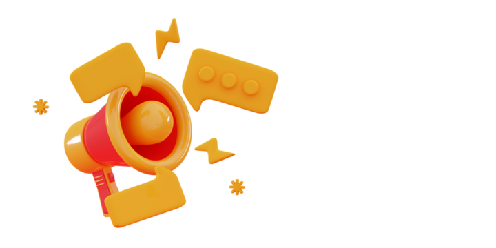 3D Megaphone with push notification Professional speaker Social media account promotion