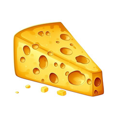 Fototapeta premium A cartoon illustration of a tasty slice of yellow cheese with holes and some loose bits around.