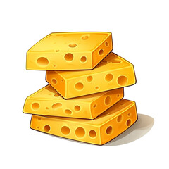 A cartoon illustration of a stack of tasty slices of yellow cheese with holes.