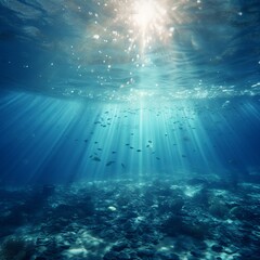 Fototapeta na wymiar Submerged Wonderland: Water Bubbles and Ethereal Undersea Light Create an Enchanting Underwater Backdrop