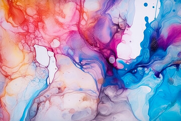 captivating abstract fluid art with a fusion of red, blue, and purple hues, accented with delicate cells and swirls.