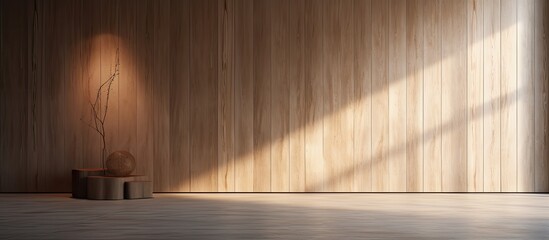 The light streaming through the wooden door creates a beautiful abstract line of texture on the wall, enhancing the interior design of the home with a natural touch of nature. The architecture