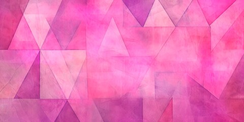 Obraz premium Pink, magenta textured surface with triangles, shapes. Bright colors creating a geometric patterned design for card, banner. Distressed, watercolor style.