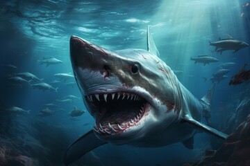Hammerhead shark. Marine deep sea. Generate Ai - obrazy, fototapety, plakaty