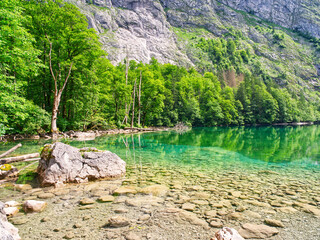 Lakeshore crystal clear calm lake water