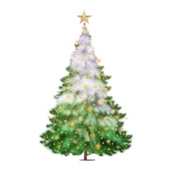 Christmas decorated tree. Festive Christmas colorful tree on white background