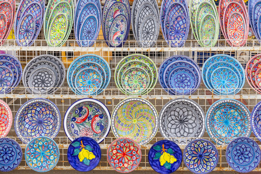 Colorful bowls for sale in Tunisia.