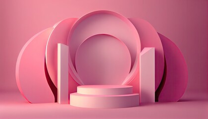 abstract pink color geometric shape background modern minimalist mockup podium splay showcase room show three-dimensional concept pastel minimal wall fashion empty blank product perspective floor