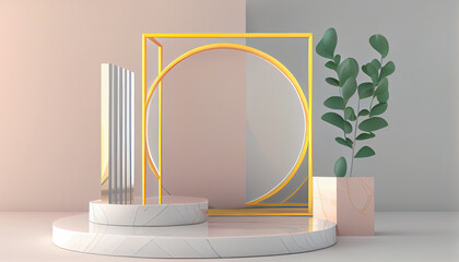 3d render abstract background minimal pastel podium template scene empty show modern shape dais composition product display blank racked floor design geometric platform illustration space