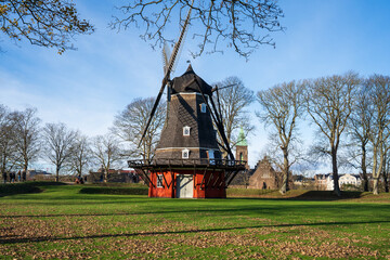 Copenhagen, Denmark - November 18, 2023: Kastelsmøllen Windmill Copenhagen