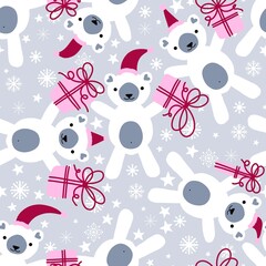 Christmas animals seamless bears pattern for wrapping paper and fabrics and linens and kids clothes print
