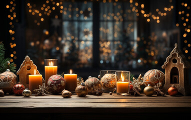 bożonarodzeniowe wypieki, pierniki i ozdoby świąteczne,  światełka, świece