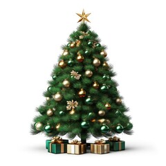 Fototapeta na wymiar Christmas decorated tree. Festive Christmas colorful tree on white background