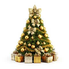Fototapeta na wymiar Christmas decorated tree. Festive Christmas colorful tree on white background