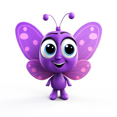 Cute Cartoon Purple Butterfly Character Isolated on a White Background