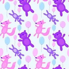 Cartoon animals seamless rabbit and bears and fox pattern for wrapping paper and fabrics and kids clothes print