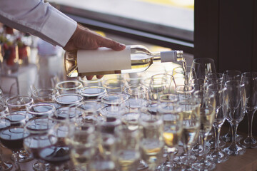 Wedding catering. Celebration marriage concept. Restaurant and bar alcohol menu. Luxury drink....