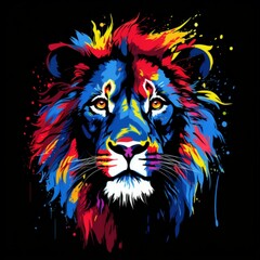 Lion Head | Pop Art | Bright and Pop black and blue colors | dotted background | bold colors, flat surfaces, mass-production | Vibrant, Iconic, Generative AI